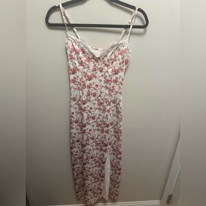 White Floral Slip Dress with Lace Trim